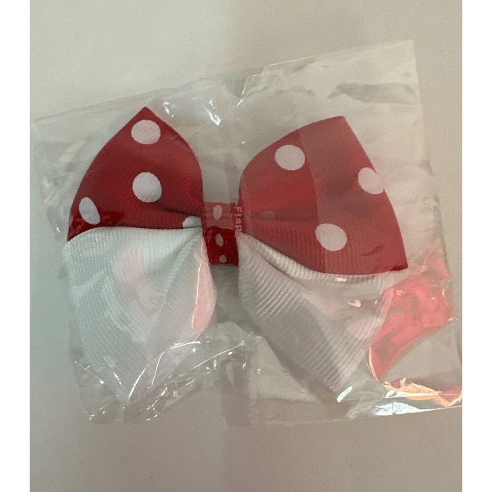 Lot of 5 Red/white Hair Bows with easy clip backs